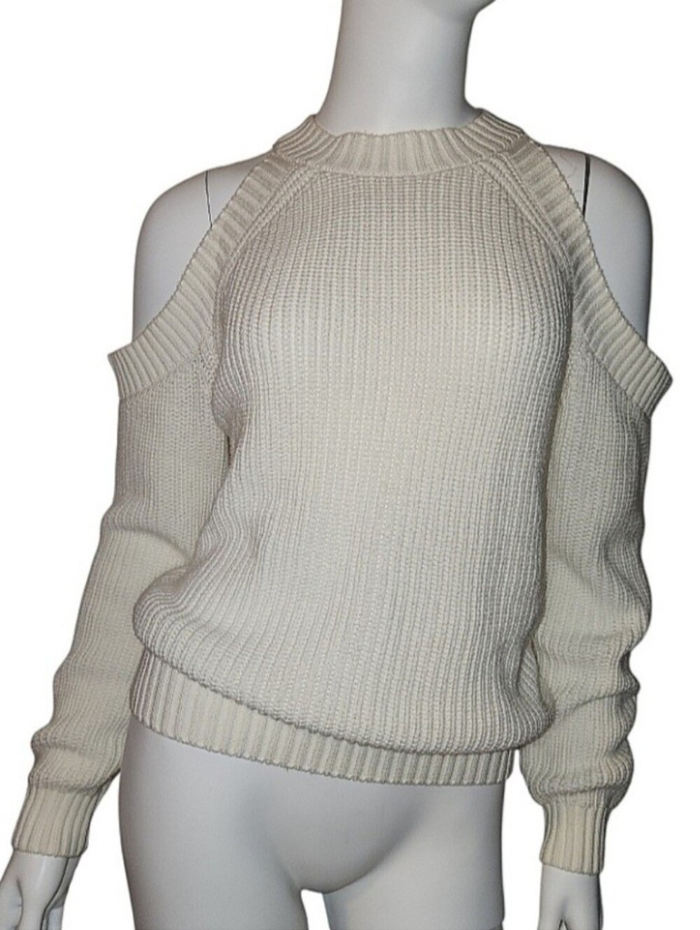 Forever 21 Cream Cold-Shoulder Ribbed Sweater Size S